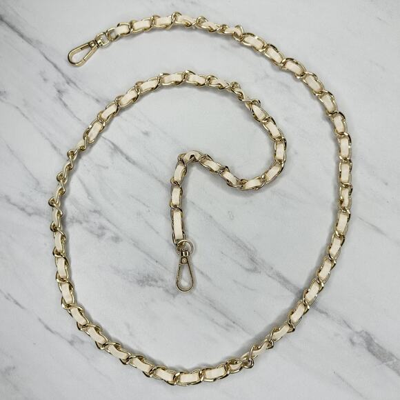 Faux Leather Woven Gold Tone Chain Link Purse Handbag Bag Replacement Strap - Picture 1 of 11